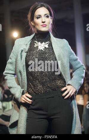 Calgary, Alberta, Canada. 6th Nov, 2015. A female model walks the Catwalk at HOLT RENFREW's Fashion Gala in Calgary wearing a pant, shirt and jacket by AKRIS and a highlighted necklace by LULU FROST. Credit:  Baden Roth/ZUMA Wire/Alamy Live News Stock Photo
