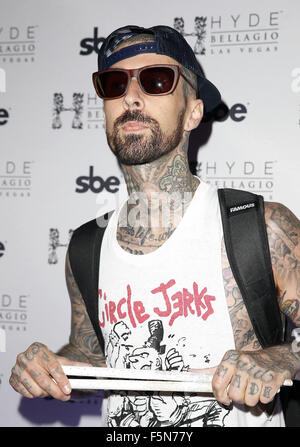 Travis Barker Returns to Hyde Bellagio Las Vegas  Featuring: Travis Barker Where: Las Vegas, Nevada, United States When: 05 Sep 2015 Stock Photo