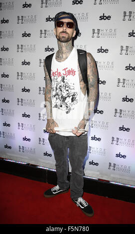 Travis Barker Returns to Hyde Bellagio Las Vegas  Featuring: Travis Barker Where: Las Vegas, Nevada, United States When: 05 Sep 2015 Stock Photo