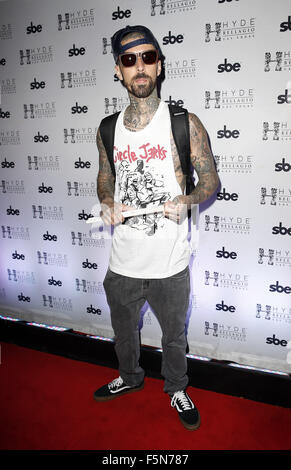 Travis Barker Returns to Hyde Bellagio Las Vegas  Featuring: Travis Barker Where: Las Vegas, Nevada, United States When: 05 Sep 2015 Stock Photo