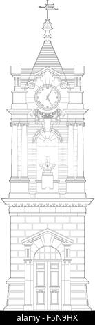 Clock tower line drawing elevation Stock Vector