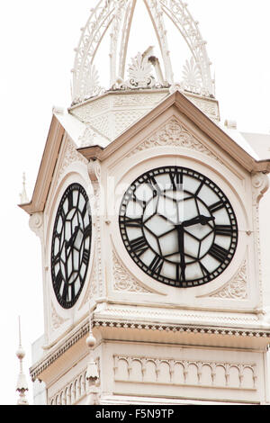 Clock tower of the Lau Pa Sat Market in Singapore Stock Photo