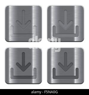 Set of Download buttons vector in brushed metal style. Arranged layer, color and graphic style structure. Stock Vector