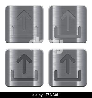 Set of Upload buttons vector in brushed metal style. Arranged layer, color and graphic style structure. Stock Vector