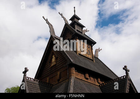 Norway, Oslo, Norsk Folk Museum (aka Norsk Folkemuseum). Historic wooden Stave Church from Gol, c.1200. Stock Photo