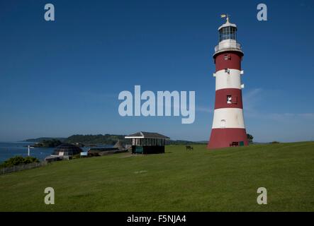 Smeaton's Tower lighthouse on The Hoe at Plymouth, Devon,a memorial to its designer, John Smeaton the civil engineer. Stock Photo