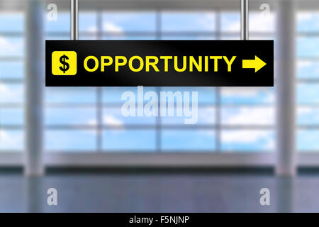 opportunity word on airport sign board with blurred background Stock Photo