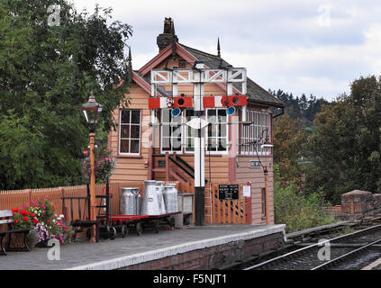 Vintage Signal Box at Bewdley Train Station on the Severn Valley Railway in England Stock Photo