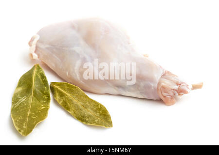 Raw rabbit with Bay leaf Stock Photo