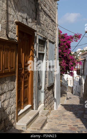 narrow lane on Hydra Island in Greece Stock Photo