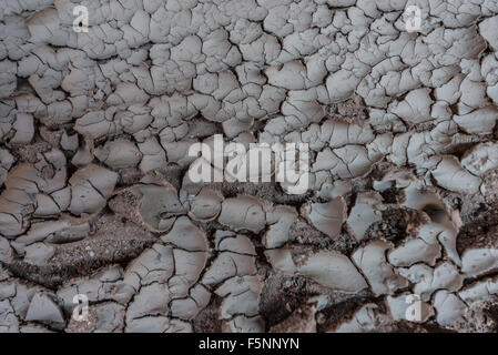 Cracked mud clay soil and pebbles background Stock Photo