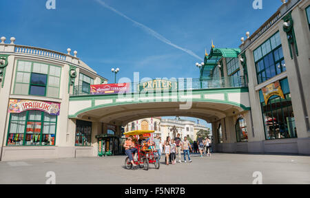 WIEN - AUGUST 1: people on the entrance to the Prater famous amusement park on august 1, 2015 in Wien Stock Photo