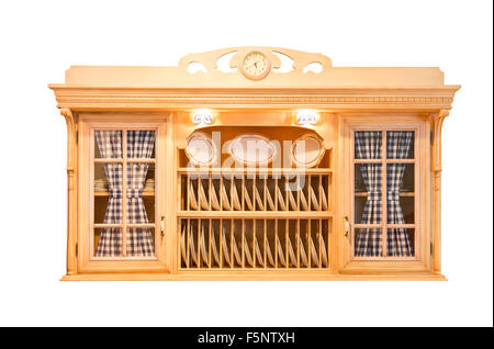 Rustic american cupboard made from light wood isolated on white Stock Photo