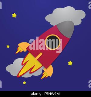 Paper rocket on night sky background, VECTOR, EPS10 Stock Vector