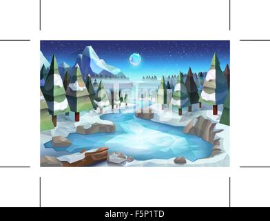 Winter forest, vector background low poly style Stock Vector