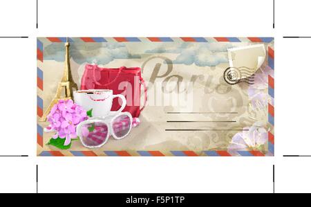 Background travel, Paris vector postcard Stock Vector