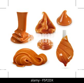 Sweet caramel, set realistic vector illustration Stock Vector
