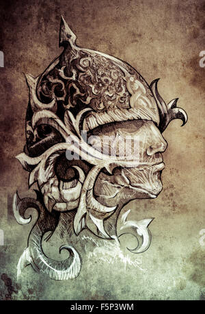 Sketch of tattoo art, warrior, hand made Stock Photo