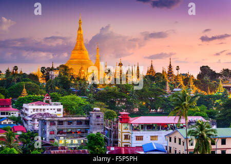 Yangon, Myanmar skyline at Shwedagon Pagoda. Stock Photo