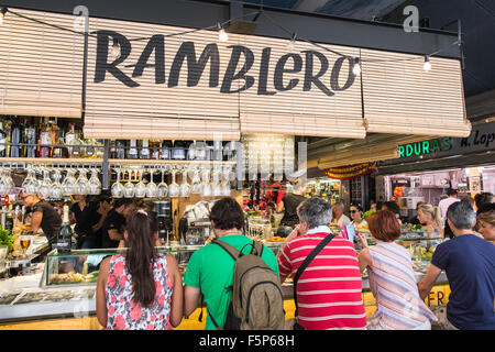 Ramblero bar stall at Mercat de la Boqueria, Market, Barcelona,Catalonia,Spain Stock Photo