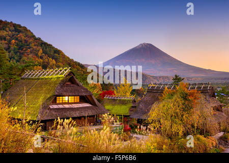 Mount Fuji, Japan viewed from a historic village. Stock Photo