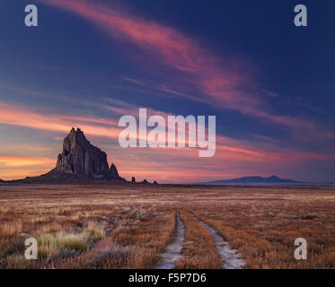 Shiprock, the great volcanic rock mountain in desert plane of New Mexico, USA Stock Photo