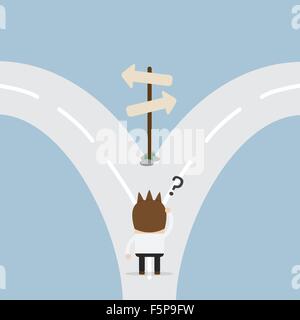 Business Man Standing at the Crossroads, VECTOR, EPS10 Stock Vector
