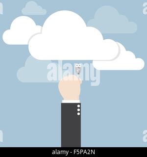 Businessman hand connecting cable to the cloud, Cloud computing concept, VECTOR, EPS10 Stock Vector