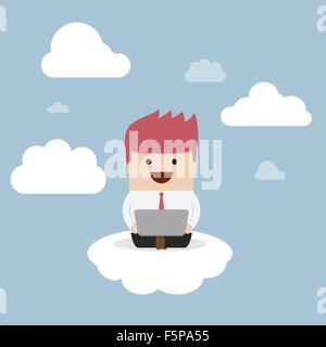 Businessman working on laptop on the cloud, VECTOR, EPS10 Stock Vector