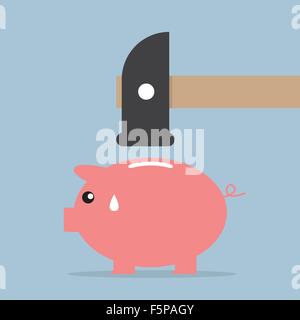 Hammer about to smash a piggy bank, VECTOR, EPS10 Stock Vector