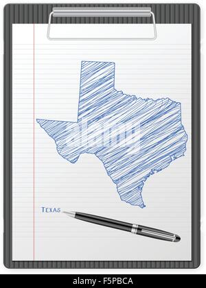 Clipboard with drawing Texas map. Vector illustration. Stock Vector