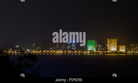 Mumbai's Nariman Point at Night along with sea shore Stock Photo