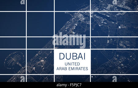 Dubai map, satellite view, section 3d, United Arab Emirates Stock Photo