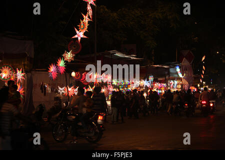 Pune, India - November 7, 2015: People in India shopping for sky lanterns on the occasion of Diwali festival in India Stock Photo