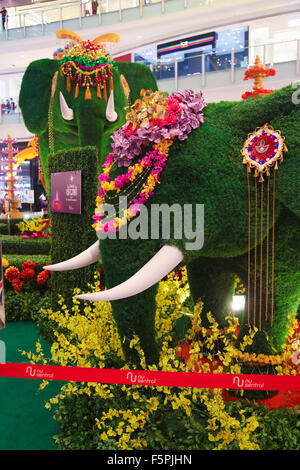 Kuala Lumpur, Malaysia. 8th Nov, 2015. Deepavali decorations using elephant statue, symbol of hindu Lord Ganesha wrapped with artificial grass at NU Sentral shopping mall in Kuala Lumpur Malaysia. This year Deepavali falls on 10 November, it is the biggest and most important hindu festival. Credit:  Calvin Chan / Alamy Live News Stock Photo