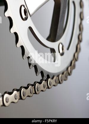 Bicycle chain and crank, close up. Stock Photo