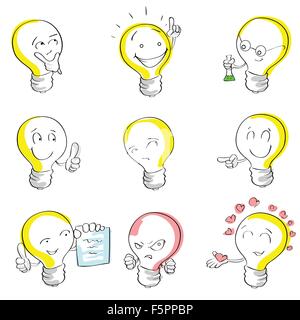 Light Bulb Cartoon Sketch Hand Draw Set Idea Concept Stock Vector
