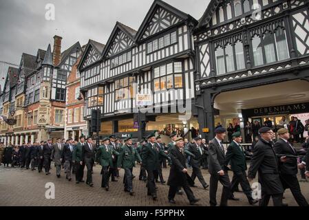 Remembrance Sunday wreath laying ceremony at Chester Cathedral followed by a military parade through the city centre. Stock Photo