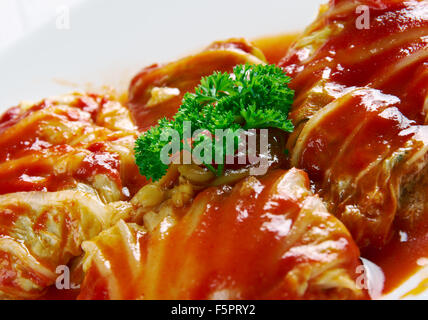 Sarma -  dish of grape, cabbage, monk's rhubarb or chard leaves rolled  . cuisines of former Ottoman Empire from the Middle East Stock Photo