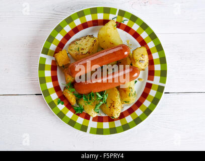 Swedish Lard Sausage Isterband with potatoes in cream sauce with