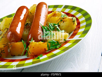 Swedish Lard Sausage Isterband with potatoes in cream sauce with