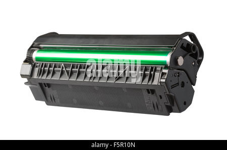 Closeup of printer toner cartridge isolated on white Stock Photo