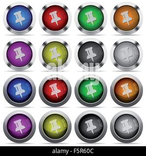 Set of pin glossy web buttons. Arranged layer structure. Stock Vector