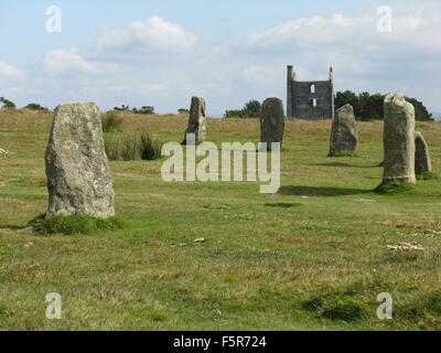 Hurlers standing stones and old mine, Bodmin Moor, Cornwall, South West England, UK Stock Photo