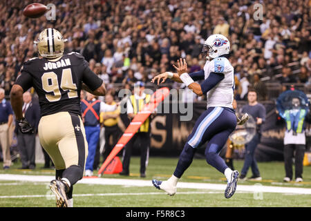New Orleans, Los Angeles, USA. 8th November, 2015. Tennessee Titans quarterback Marcus Mariota (8) during the NFL game between the New Orleans Saints and the Tennessee Titans at the Mercedes-Benz Superdome in New Orleans, LA. Credit:  Cal Sport Media/Alamy Live News Stock Photo