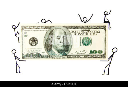 Drawn businessmen with money. Isolated on white Stock Photo