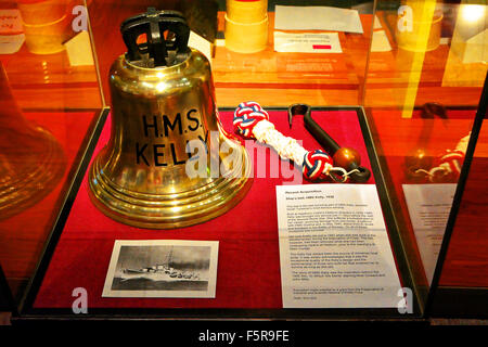 HMS Kelly ships bell Captained by Louis Mountbatten during WWII Stock Photo