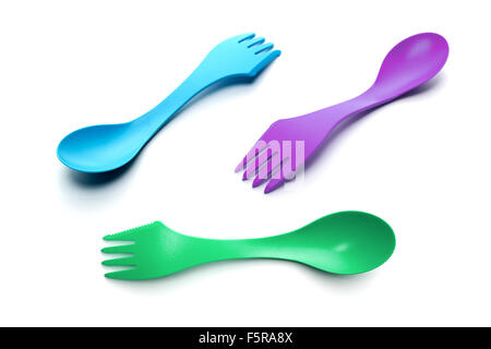 Three plastic spoon-forks isolated on white Stock Photo