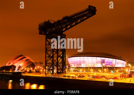 GLASGOW, SCOTLAND. OCTOBER 27 2015 : The SSC Hydro Stadium Illuminated at Night on the banks of River Clyde, Glasgow, Scotland