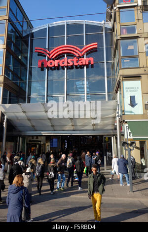 People crowds in front of main Entrance to Nordstan, the largest shopping centre in Gothenburg, Sweden Stock Photo